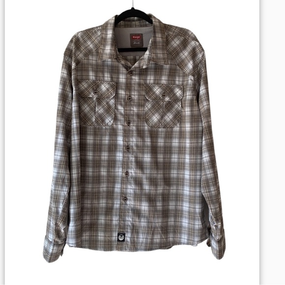 Wrangler Outdoor Series Grey Checkered Long Sleeve Button Down Size XL - Picture 1 of 14
